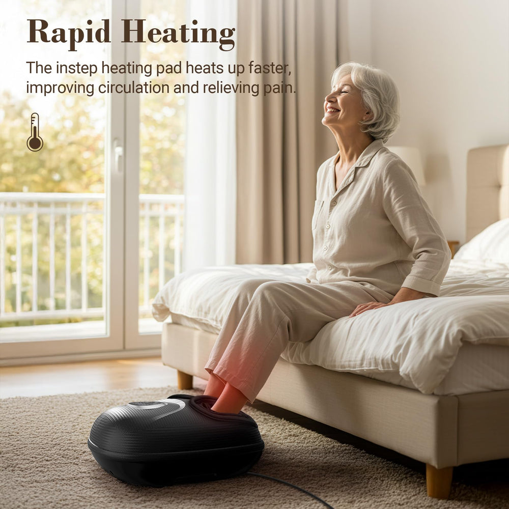 CuPiLo Foot Massager illustrating adjustable heat settings for personalized warmth