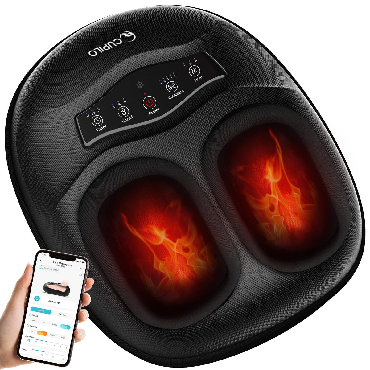 CuPiLo foot massager targeting neuropathy relief with deep kneading and heat for tired feet