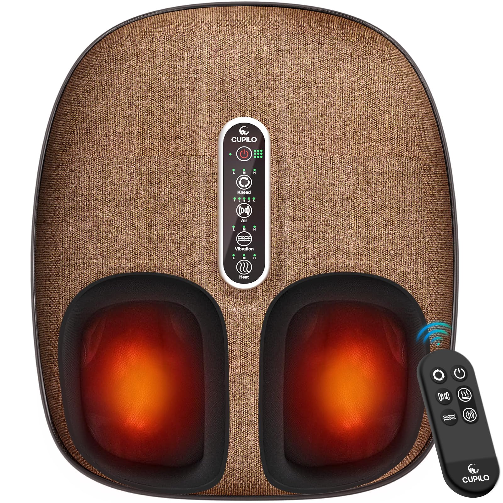 CuPiLo foot massager remote control view showing easy-to-use interface for customized relief.