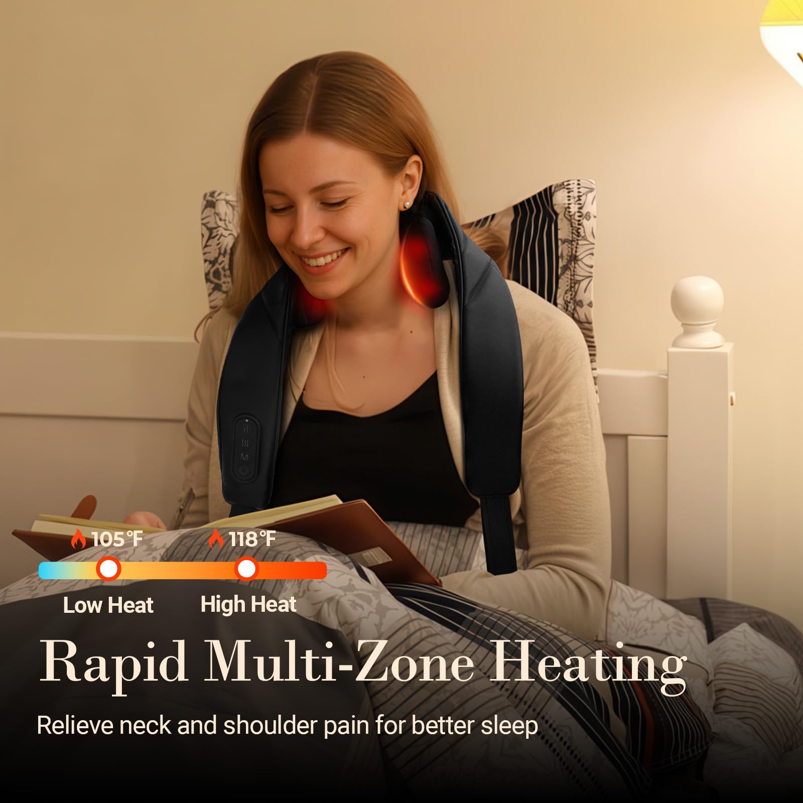 CuPiLo neck massager heat therapy settings provide soothing warmth.