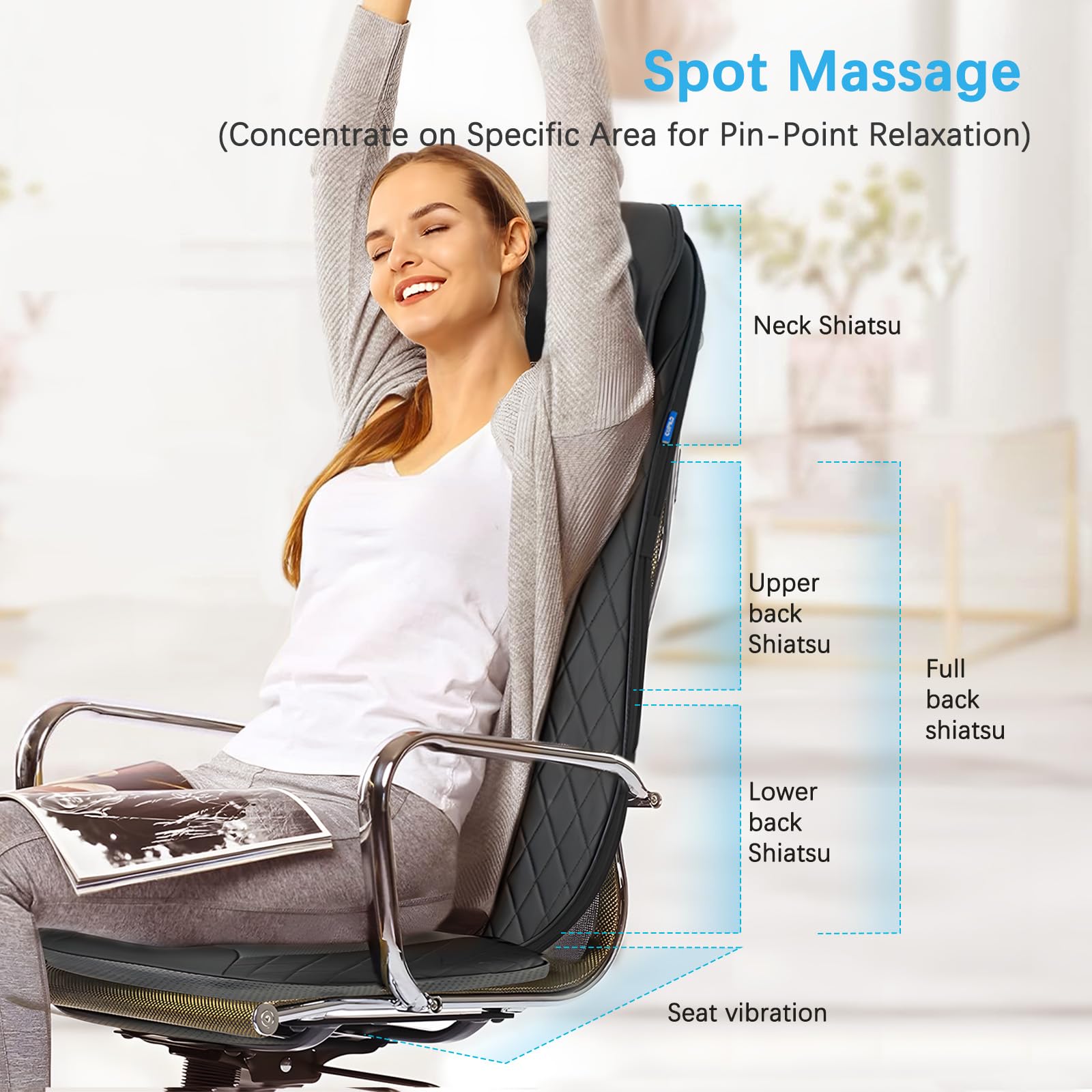 CuPiLo inflatable flap doubles as back support while massaging.