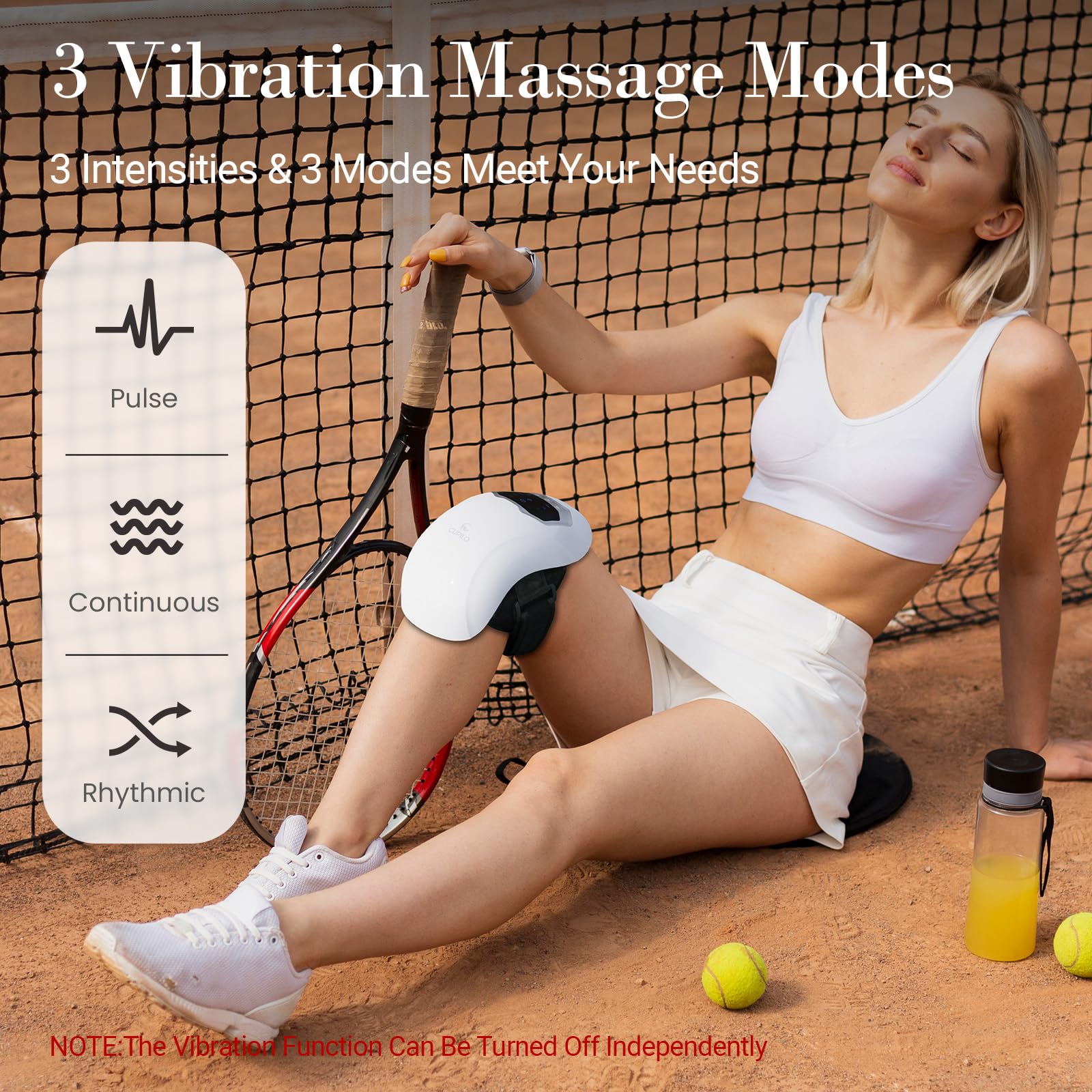 CuPiLo Knee Massager shows cordless design for on-the-go relief.