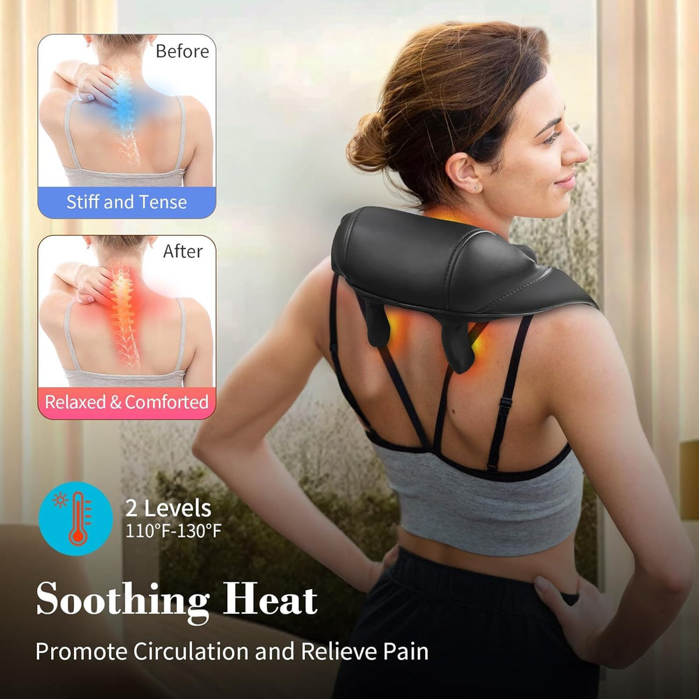 CuPiLo Neck Massager heating function delivers warmth for relaxation.