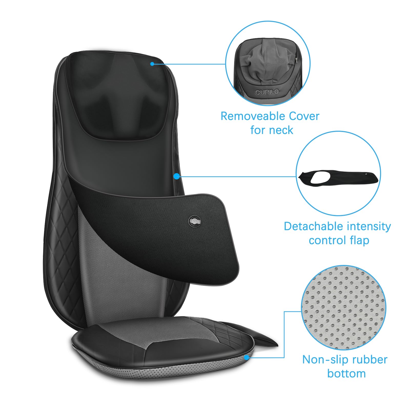 CuPiLo secure strap system keeps the cushion in place on chairs.