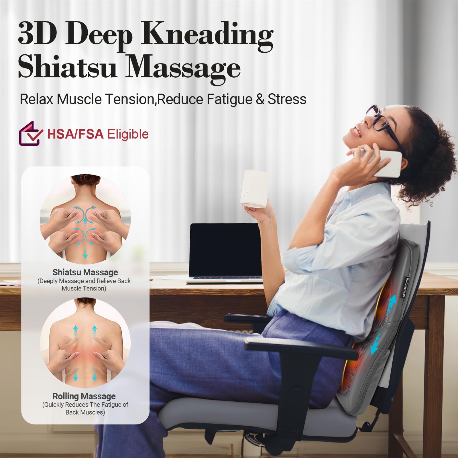 CuPiLo Shiatsu Back Massager control panel showing adjustable speed settings.