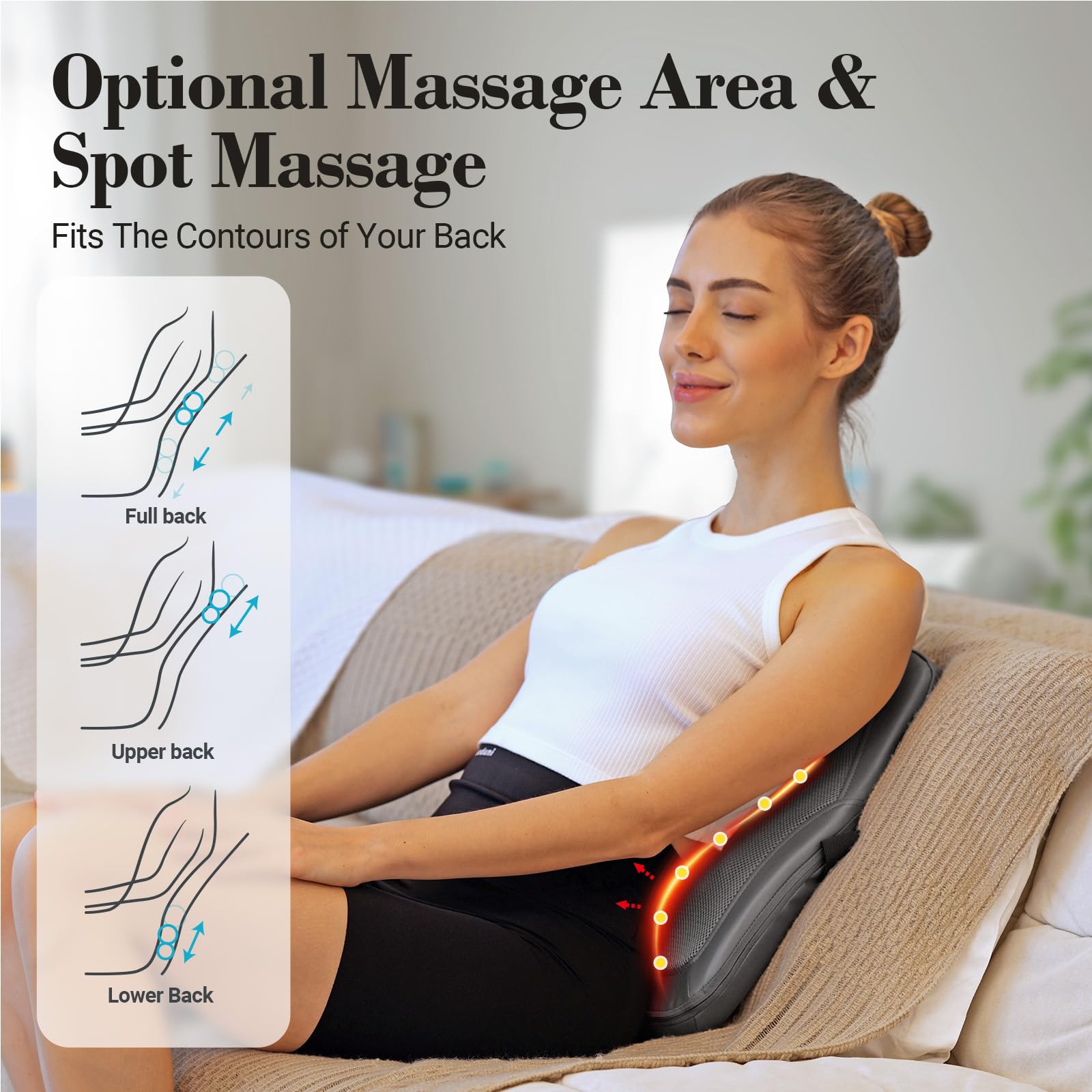 CuPiLo back massager removable flap adjusts intensity for personalized comfort.