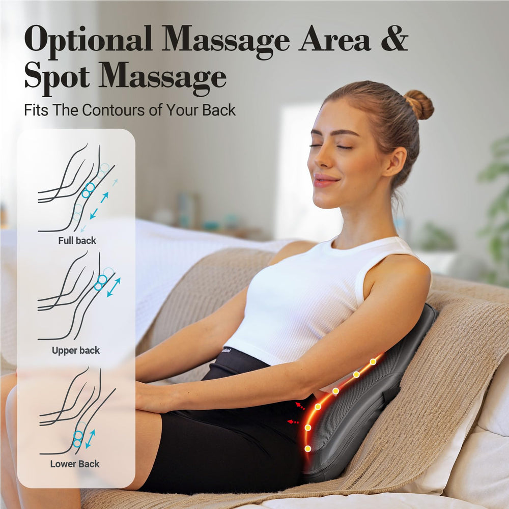 CuPiLo back massager removable flap adjusts intensity for personalized comfort.