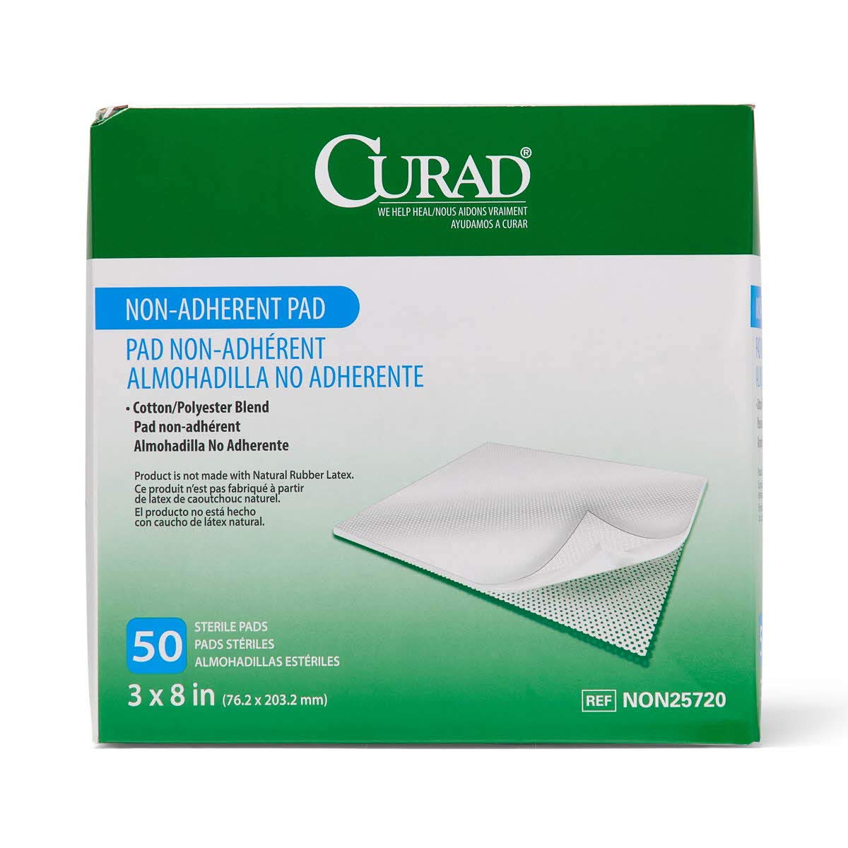 Curad 3x8 pad suitable for versatile wound care applications.