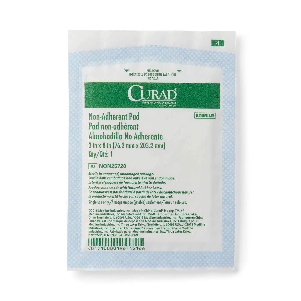 Curad absorbent cotton-polyester pad captures fluid without sticking.