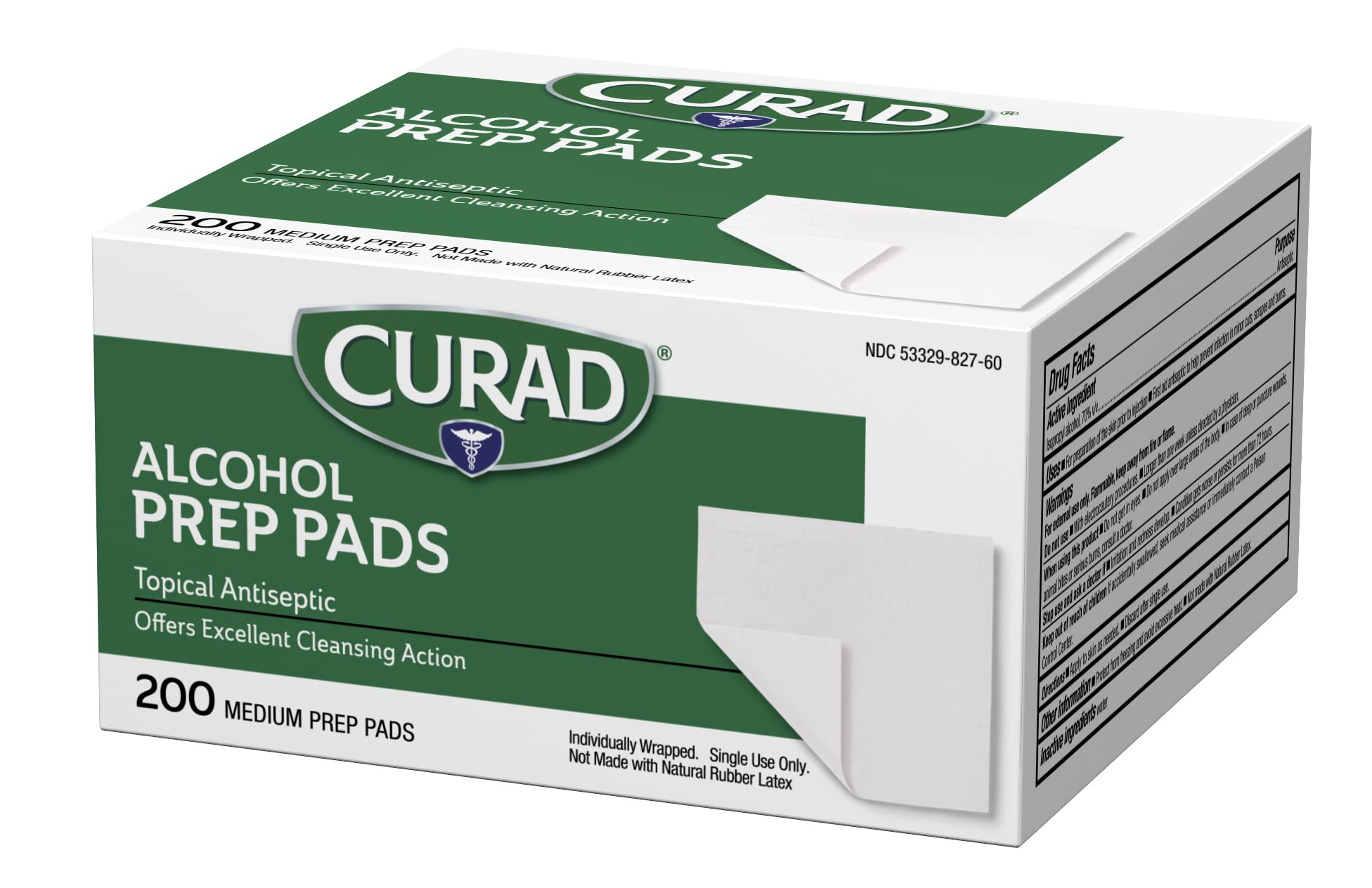 Curad individually sealed prep pad, convenient single-use option.