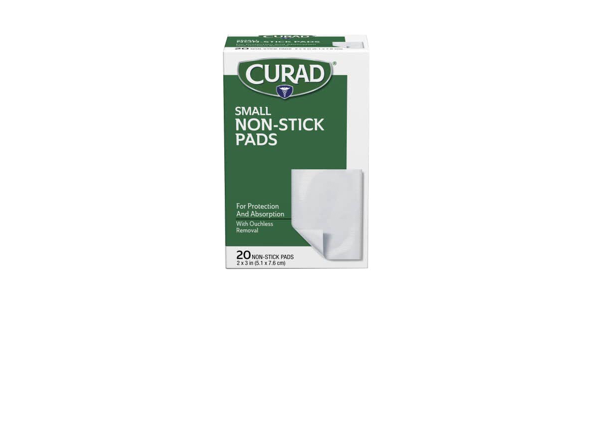 Curad almohadillas antiadherentes 20ct en empaque, solución limpia para heridas.