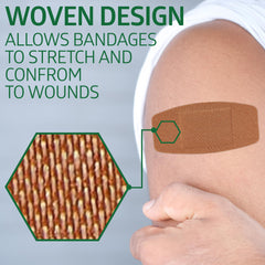 Curad bandages show a no-adherent pad beside the wound