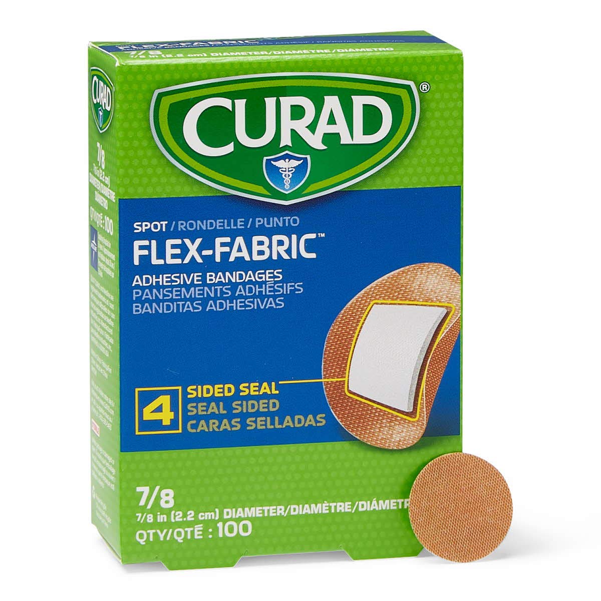 Curad banda adhesiva de tela transpirable para cura rápida y cómoda.