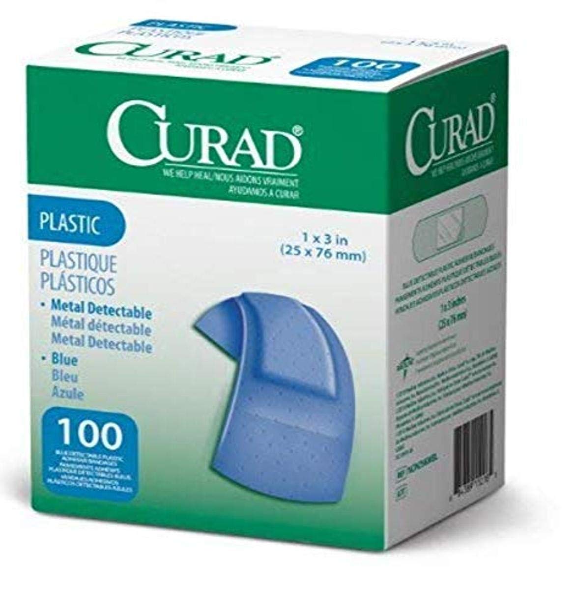 Curad Blue Flex-Fabric Bandage with metal-detectable features for easy visibility and safe food handling