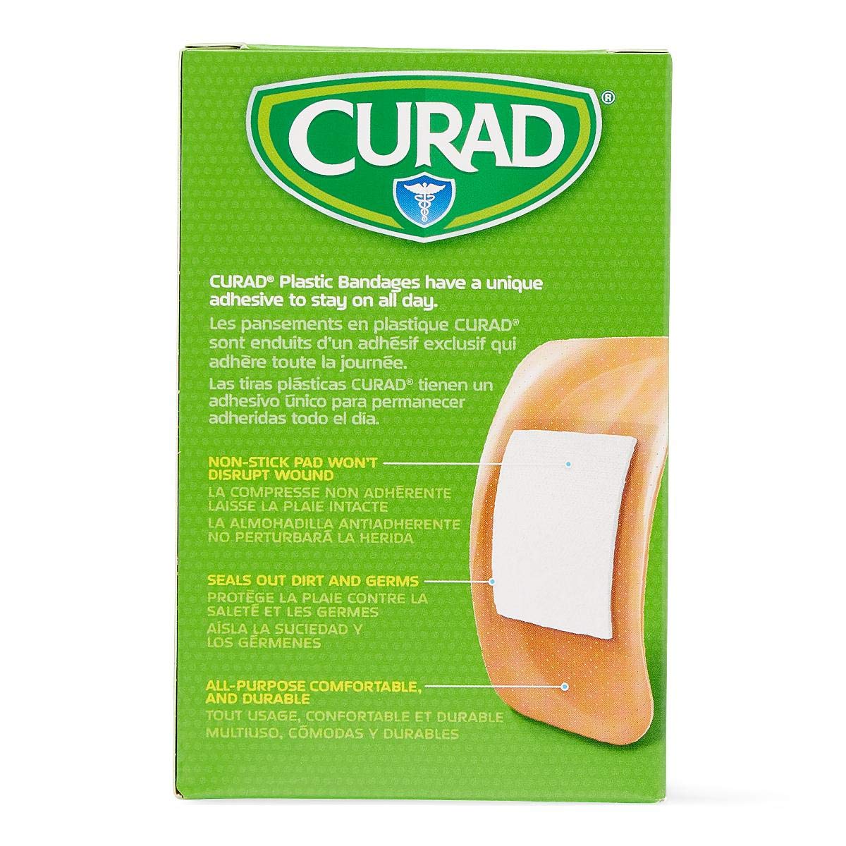 CURAD breathable plastic bandage with air holes for comfort during activity.