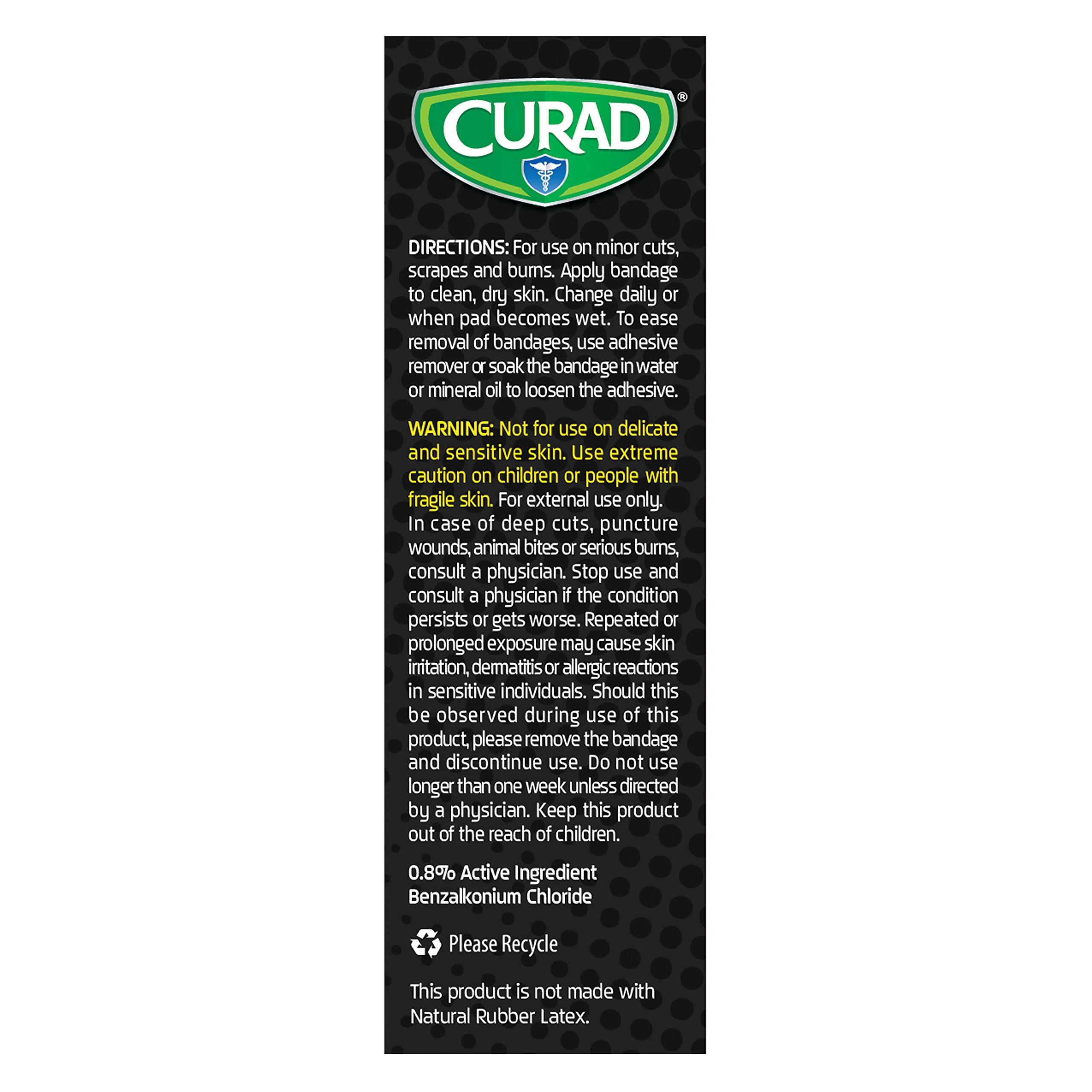 Curad CUR5020 bandage measures 1 x 3.25 inches for small cuts.