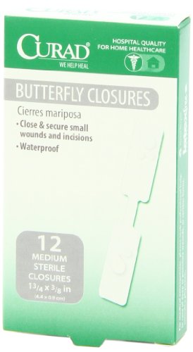Curad curitas mariposa impermeables con cierre adhesivo resistente para heridas pequeñas.