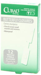 Curad curitas mariposa impermeables con cierre adhesivo resistente para heridas pequeñas.