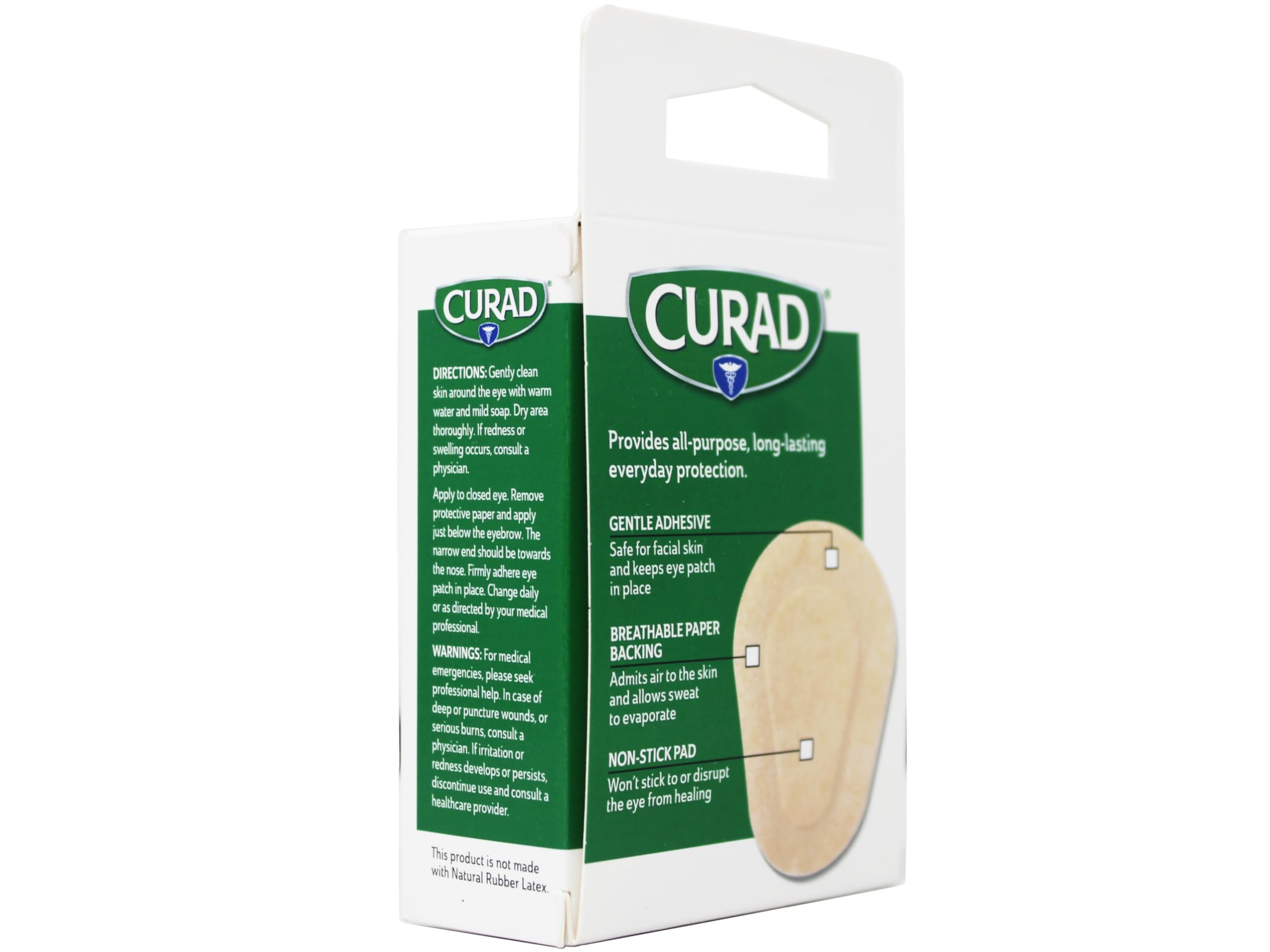 Absorbent pad bonded to breathable backing in Curad Eye Patches Regular.