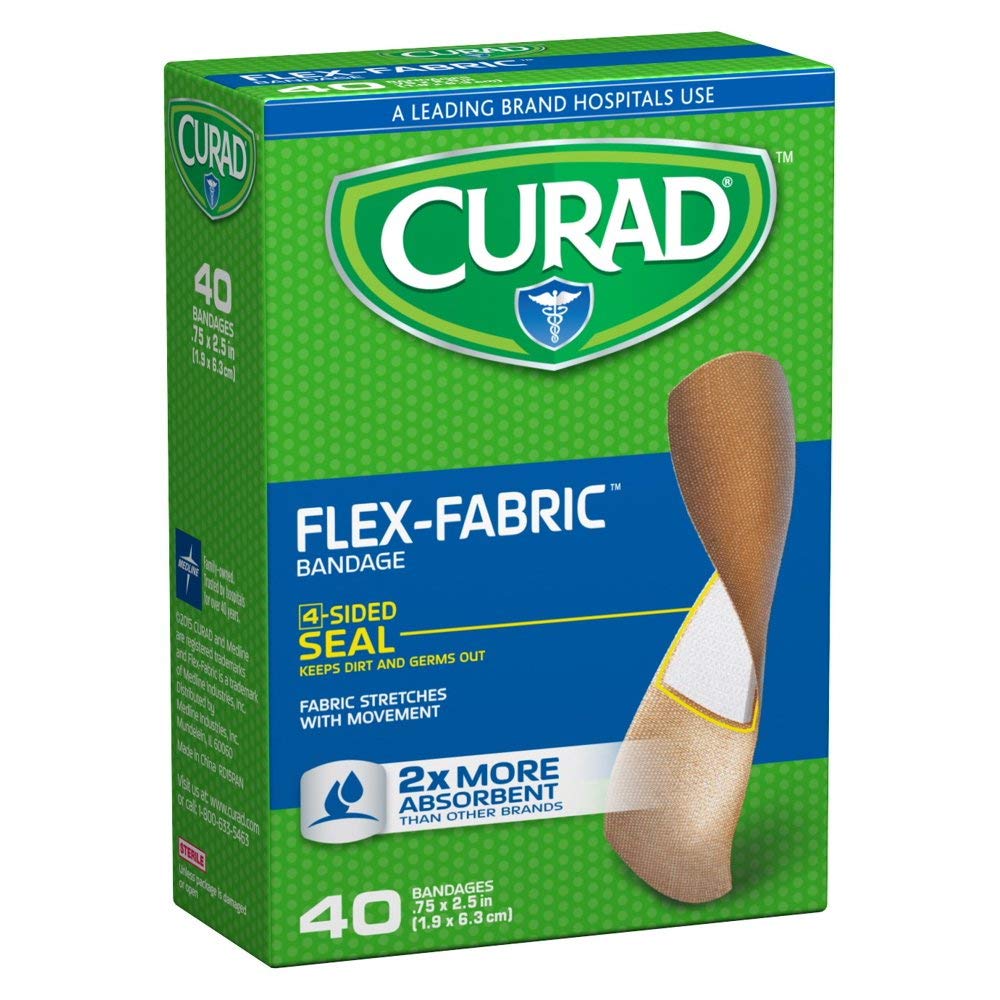 CURAD Flex-Fabric Bandage stays put when wet, ideal for active use.