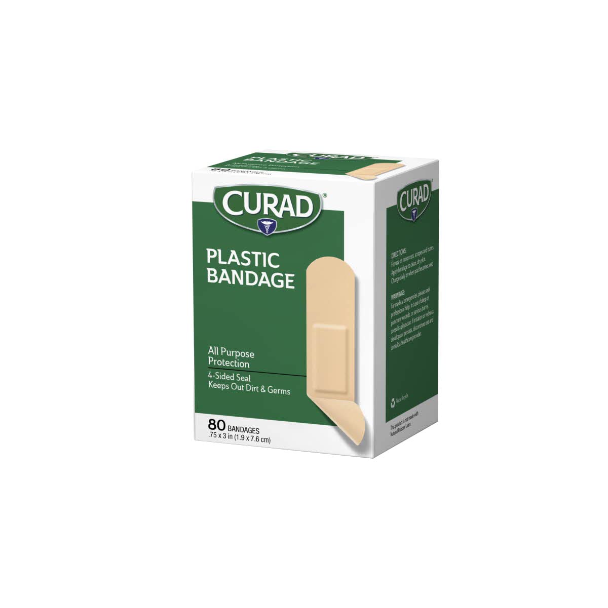 Curad plastic bandages closeup of adhesive area for strong grip.
