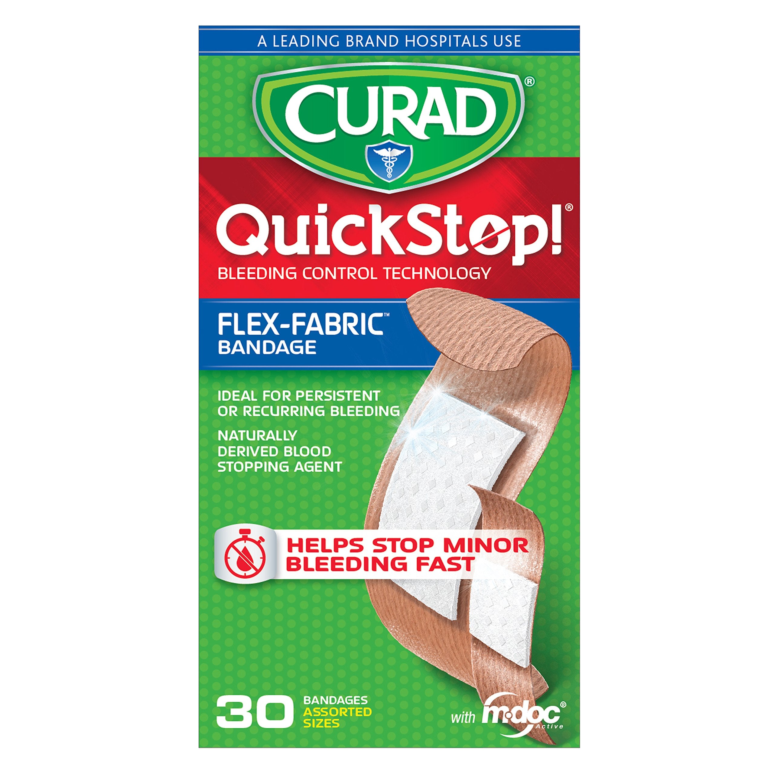 Curad QuickStop vendajes en tallas variadas para varias zonas del cuerpo.