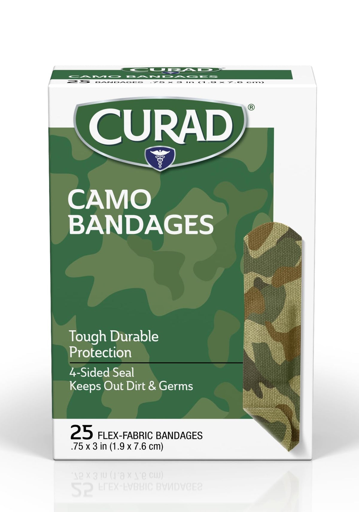 Curad verde camo banda adhesiva de tela flexible para cortes pequeños