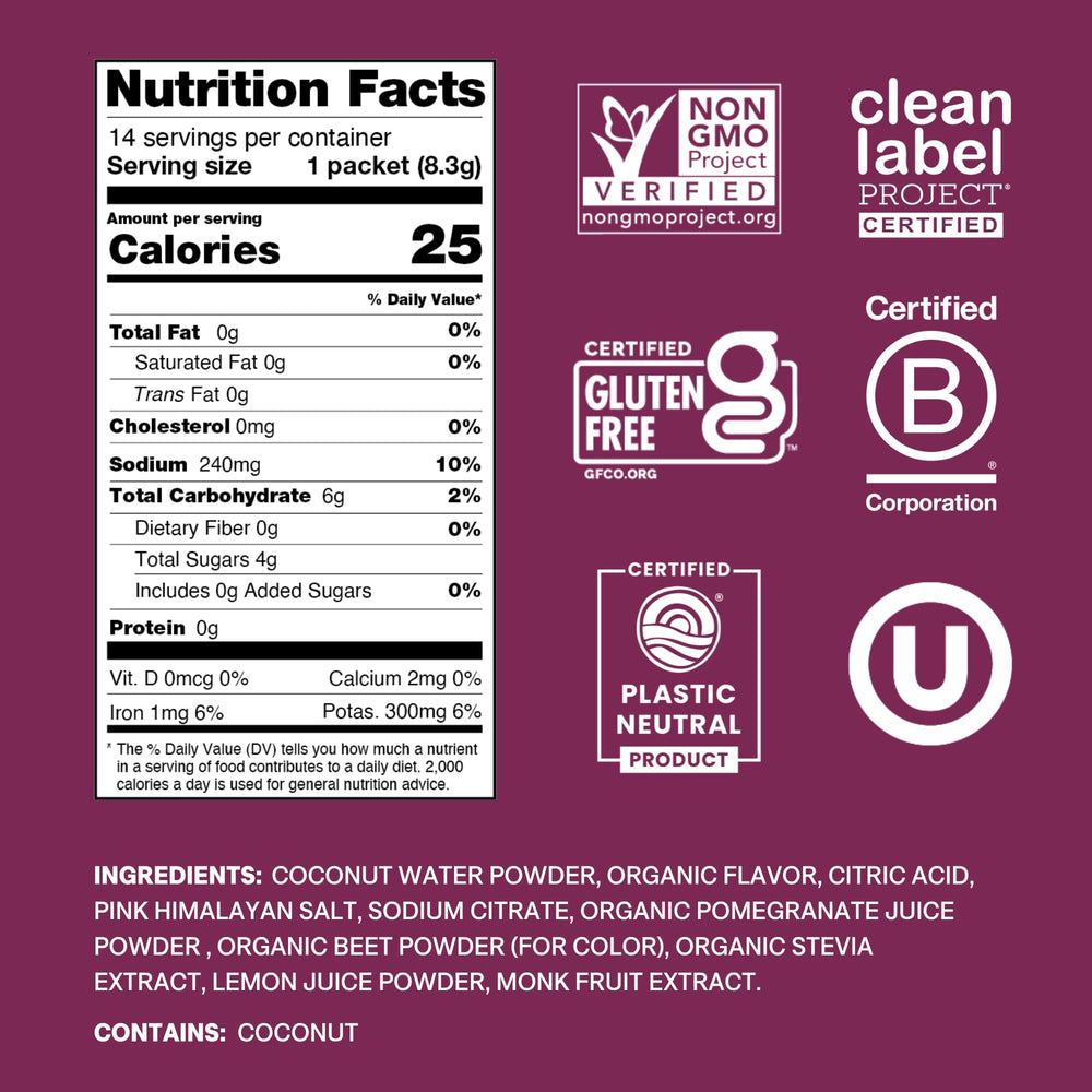 Cure Hydration Berry Pomegranate powder dissolving in water for quick hydration.