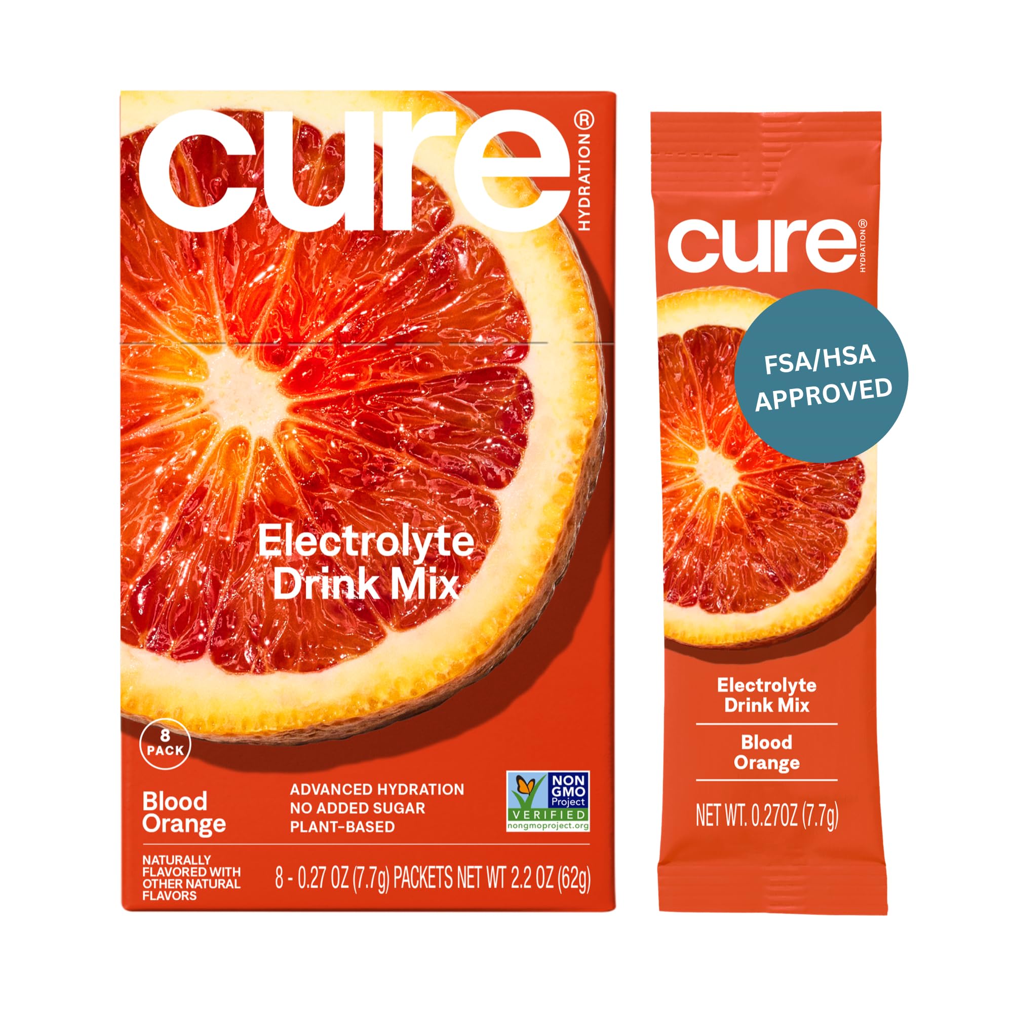 Cure Hydration blood orange packet ready for quick, on-the-go hydration