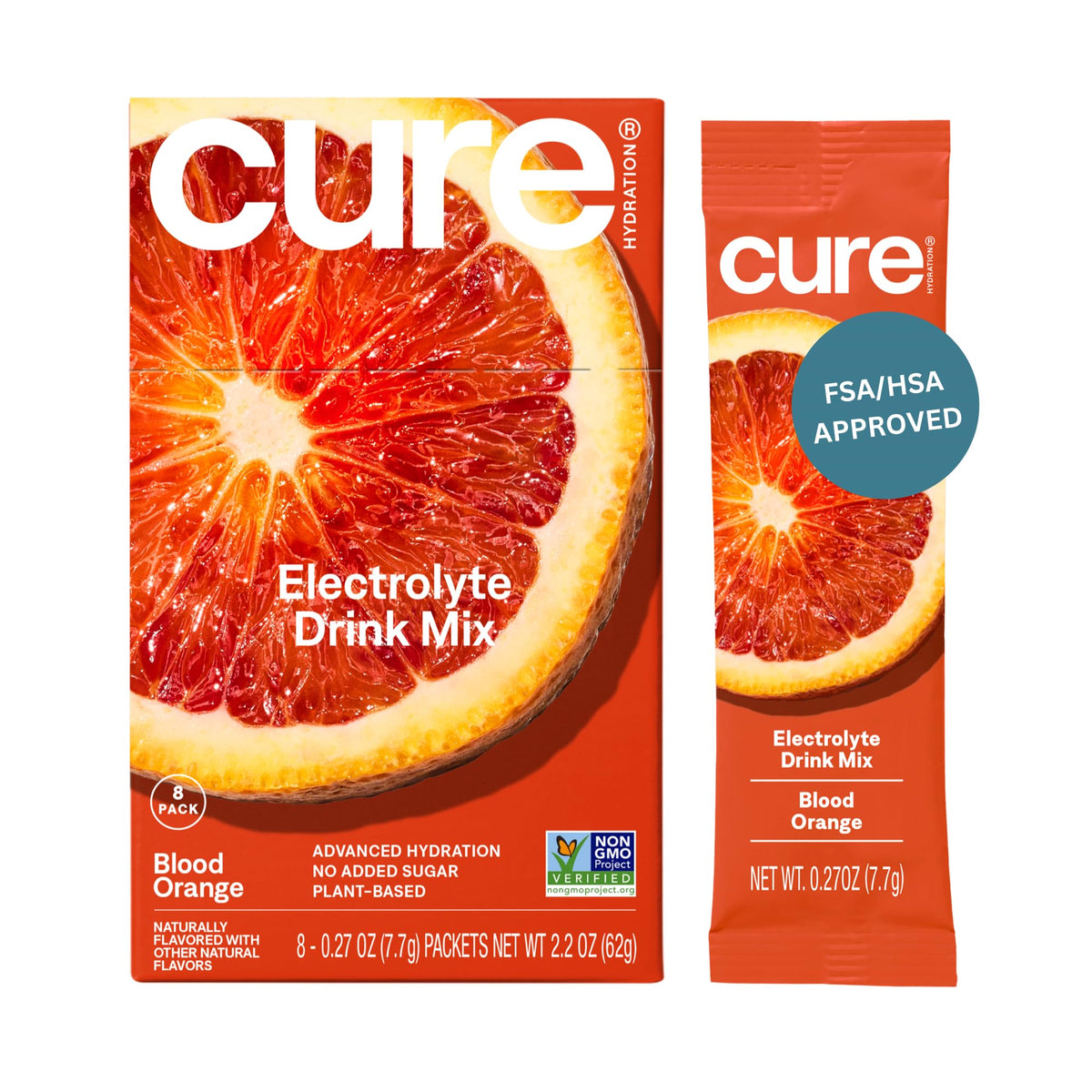 Cure Hydration blood orange packet ready for quick, on-the-go hydration