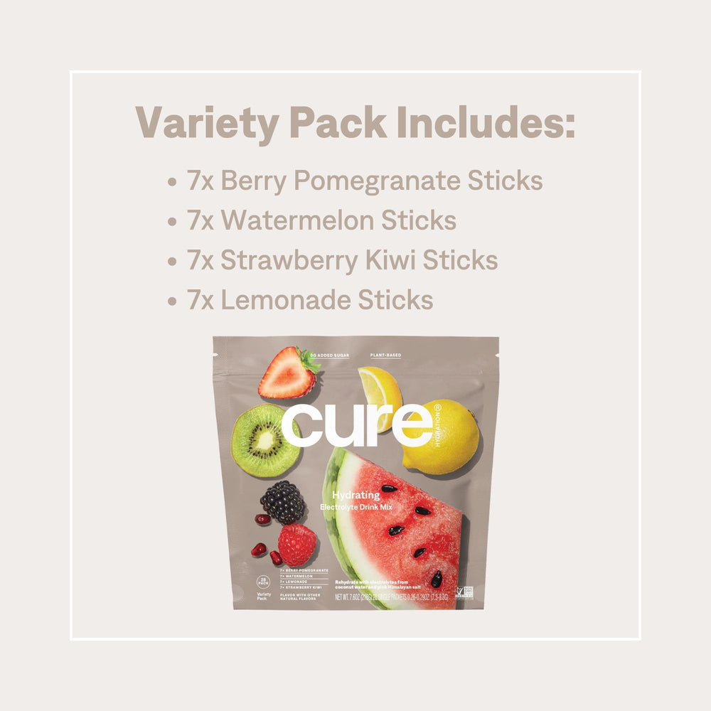 Cure Hydration coconut water ingredient highlights natural electrolytes for balance.