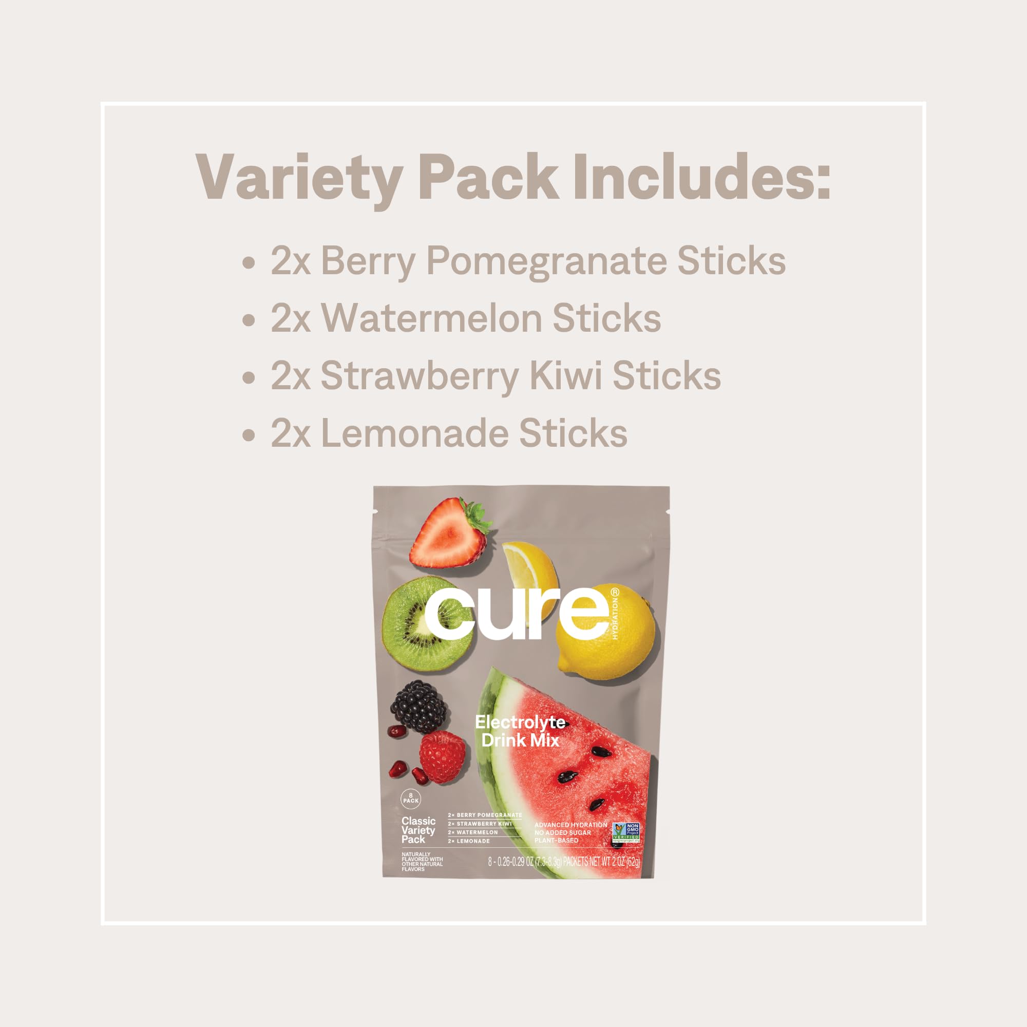 Cure Hydration fruit-juice-splash highlights natural flavor and hydration.