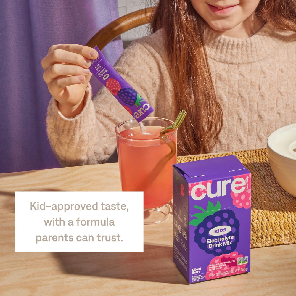 Allergen-free, gluten-free Cure Hydration packaging supports sensitive diets.
