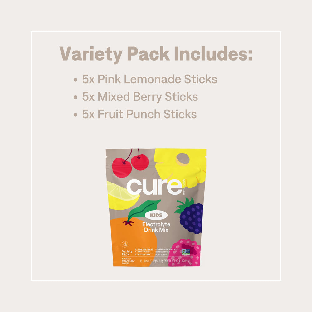 Cure Hydration fruit flavor label—real ingredients for tasty options.