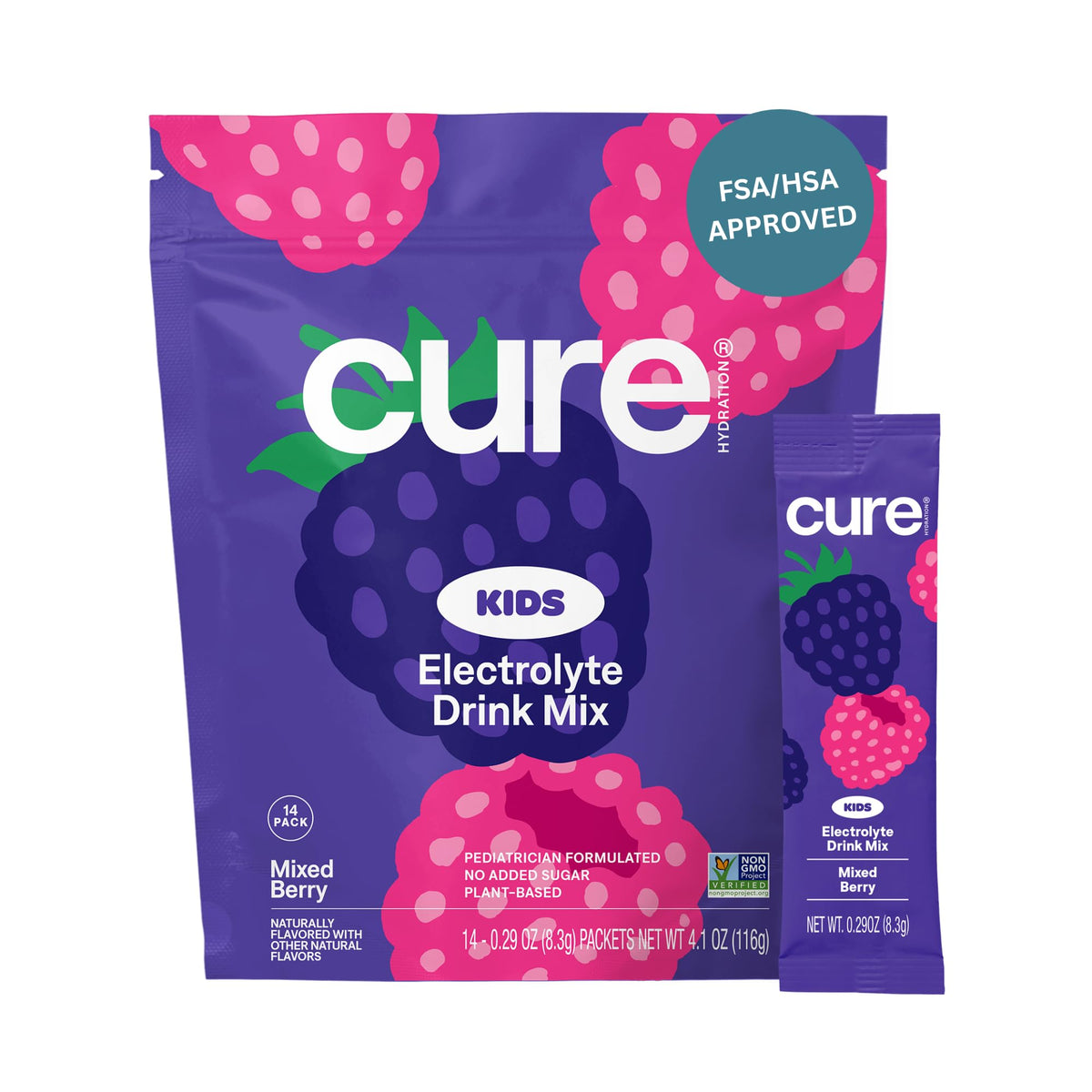 Cure Hydration kids mixed berry packet for convenient on-the-go hydration