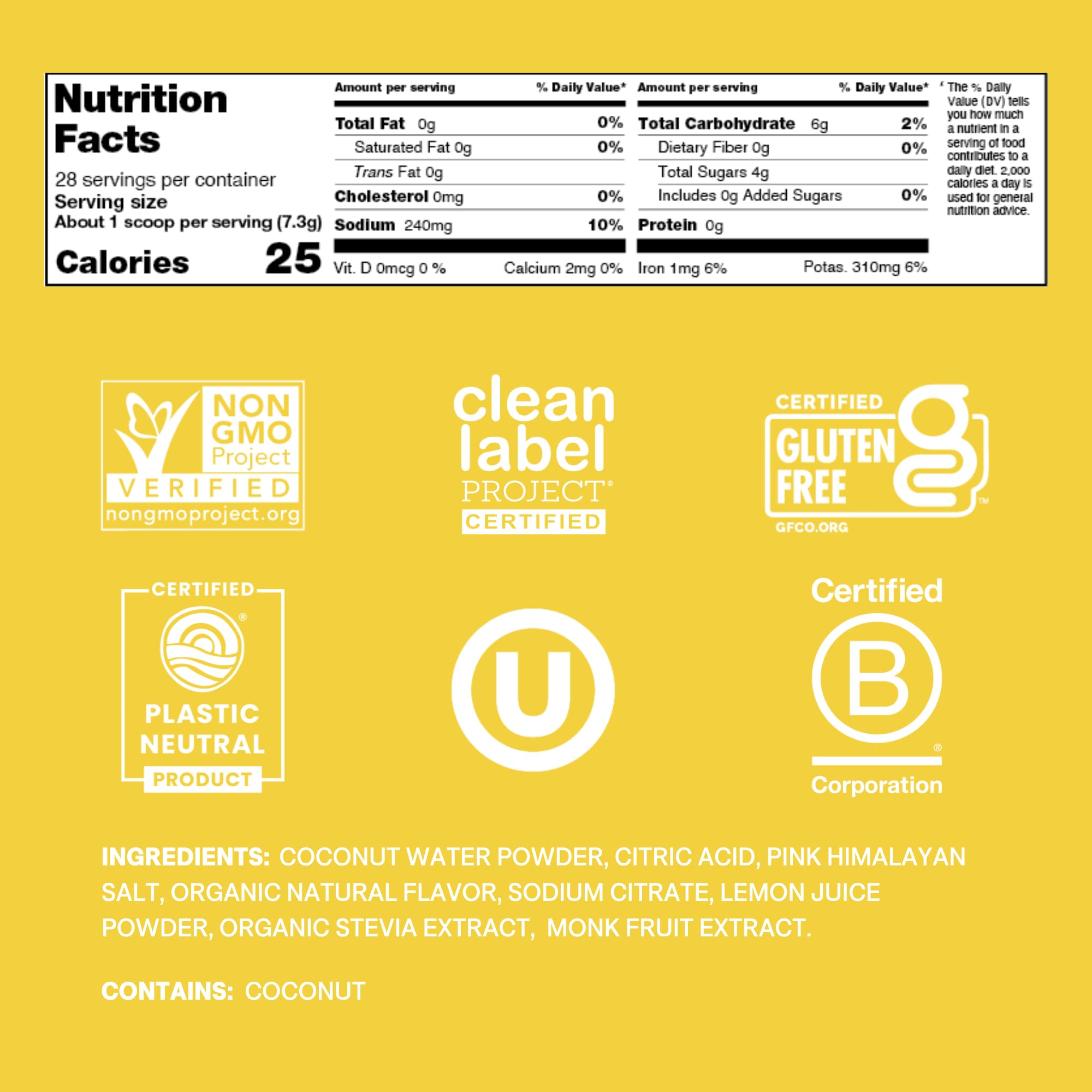 Cure Hydration Lemonade packet back showing no added sugar option for clean hydration.