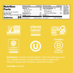 Cure Hydration Lemonade packet back showing no added sugar option for clean hydration.