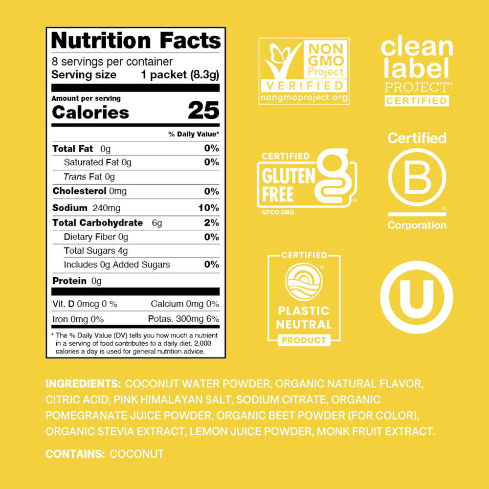 Cure Hydration Lemonade packet close-up with powder detail, ready to mix for quick refreshment.