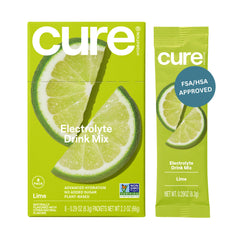 Cure Hydration Lime packet close-up for quick hydration after workouts