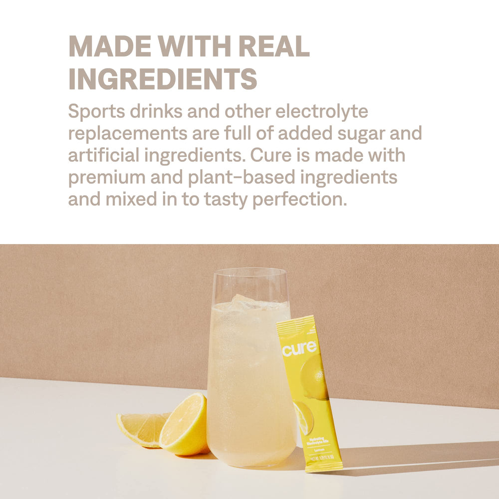 On-the-go pouch of Cure Hydration for travel-friendly hydration.