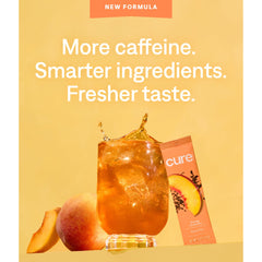 Close-up of coconut water and pink Himalayan salt on label.