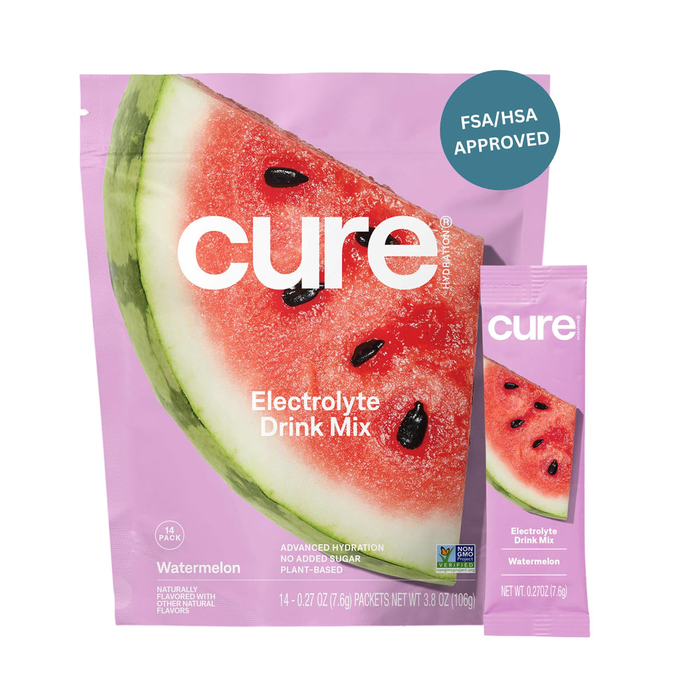 Cure Hydration watermelon packet for quick on-the-go hydration.