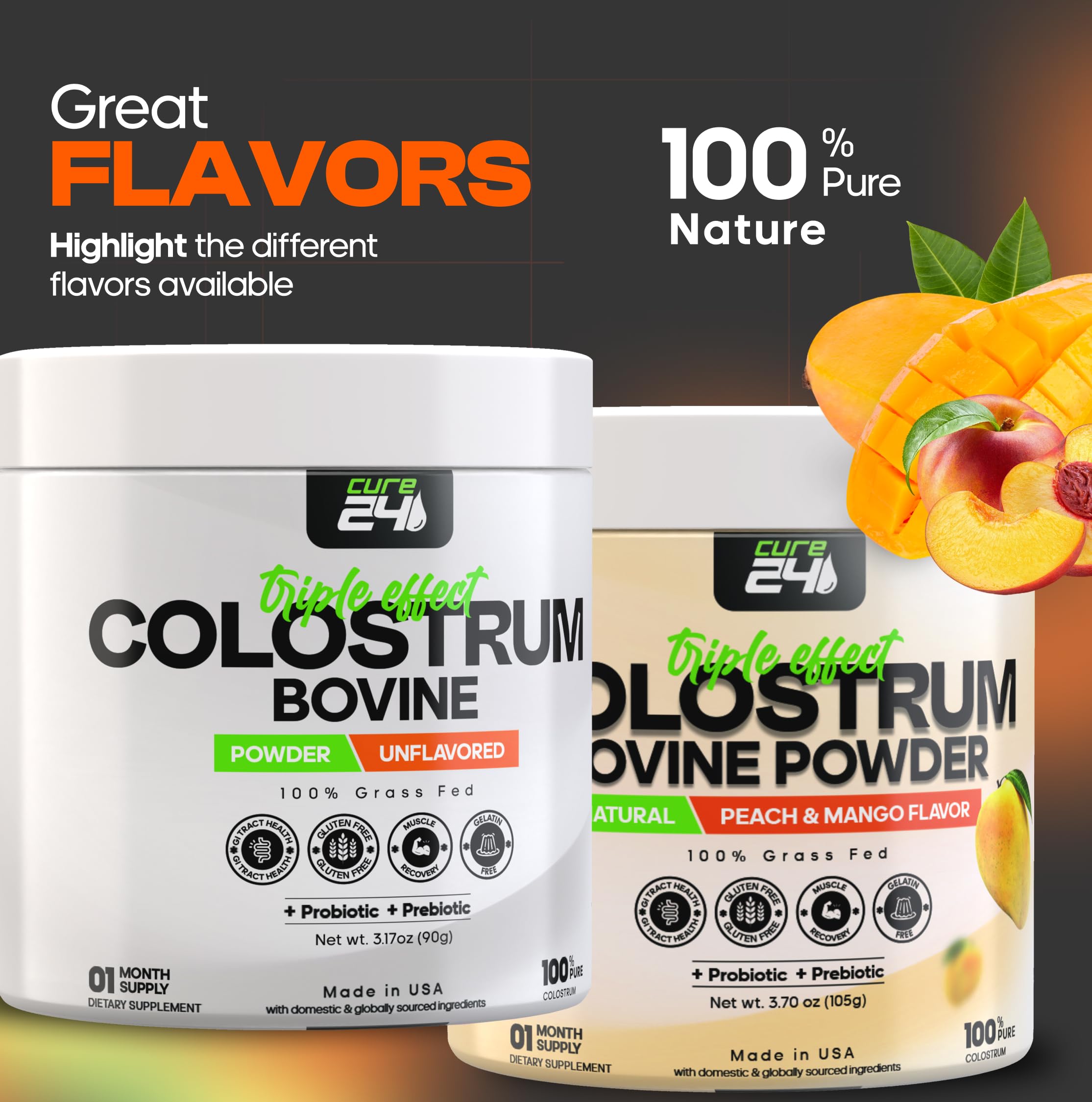 Cure24 Bovine Colostrum X3 made in USA with testing.