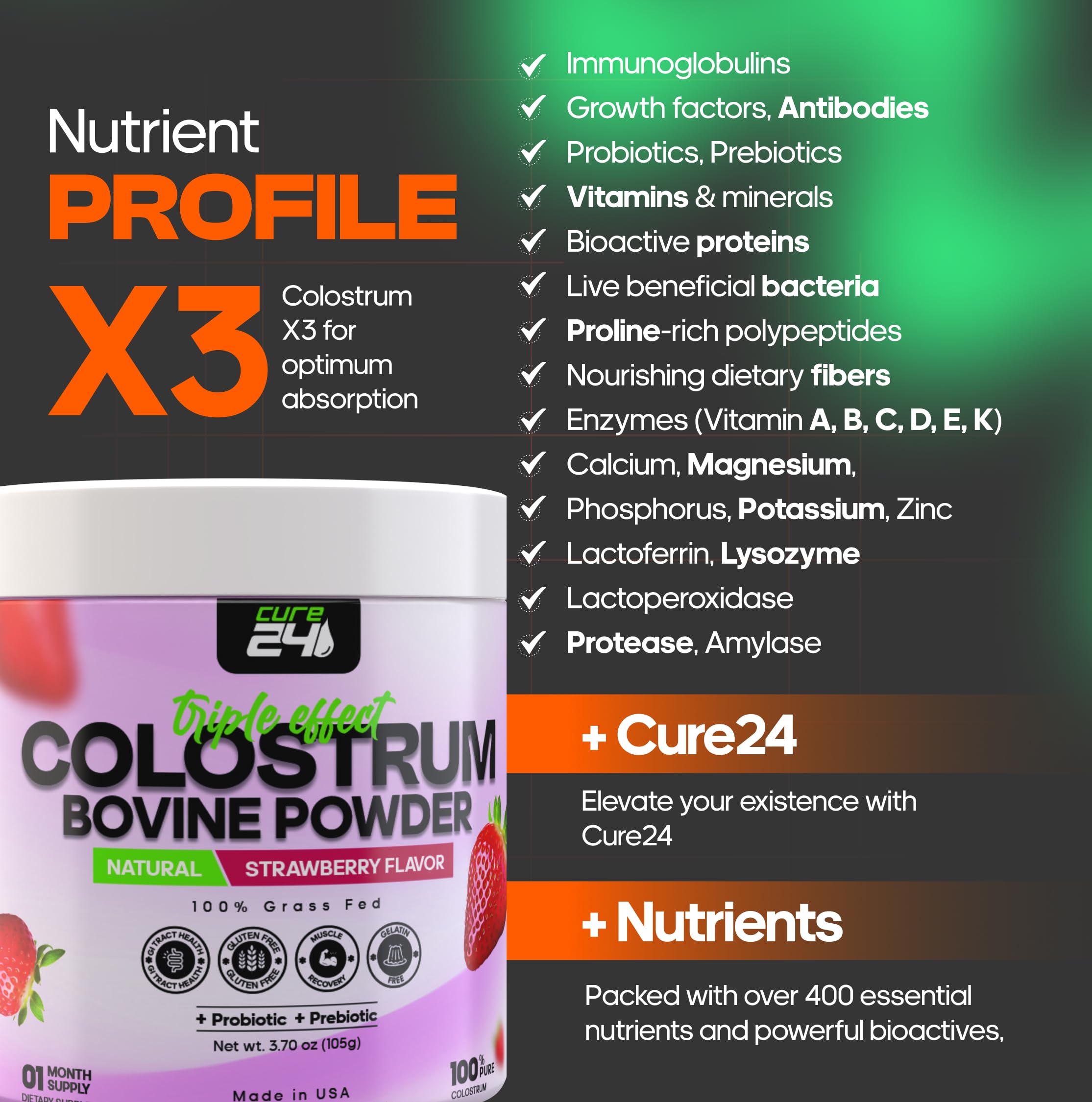 Cure24 Bovine Colostrum X3 mixing into a smoothie.