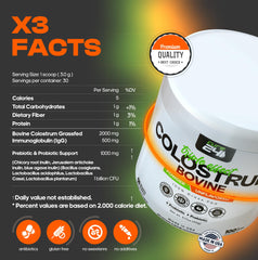Cure24 Bovine Colostrum X3 scoop measure highlights easy dosing for smoothies or water.