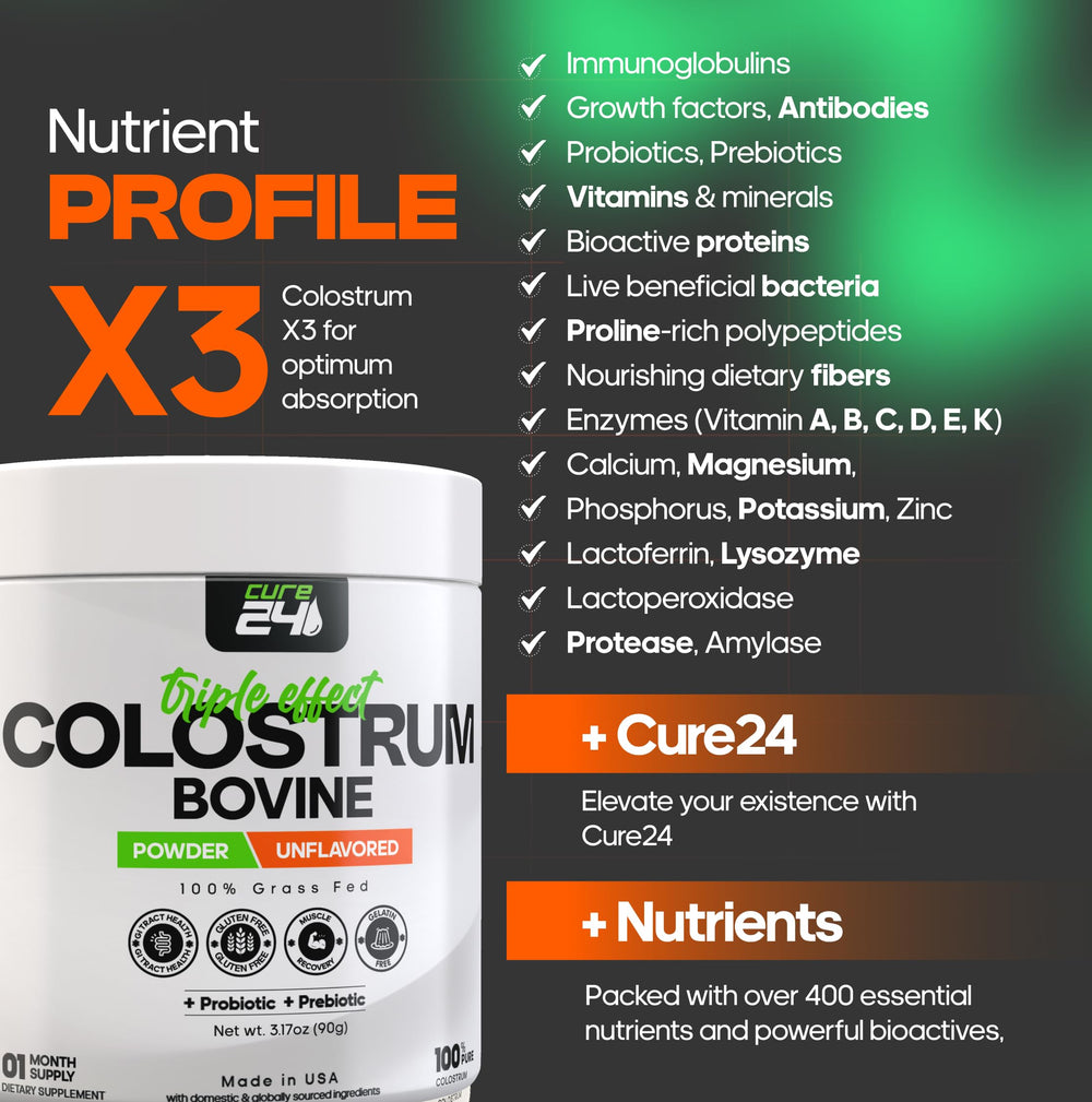 Cure24 Bovine Colostrum X3 seeing smoothie idea promotes versatile daily nutrition.