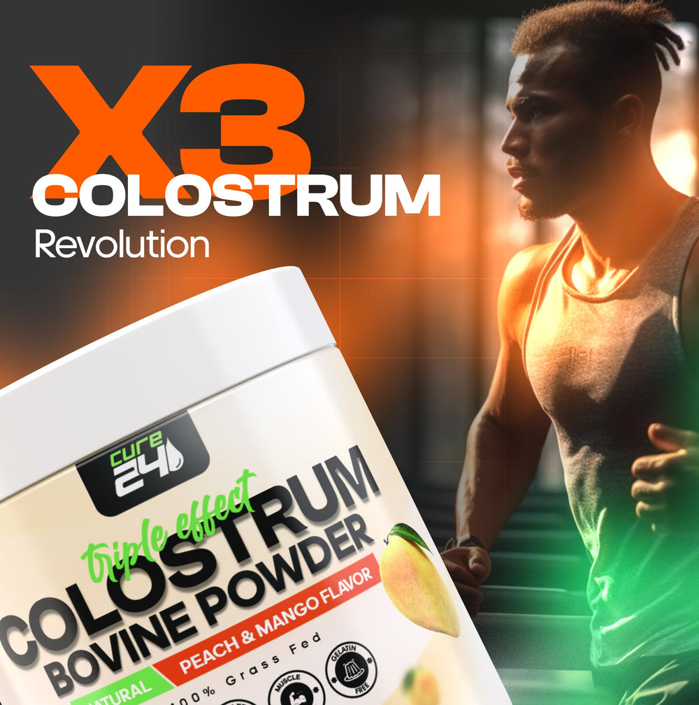 Cure24 Colostrum powder produced in a USA facility.