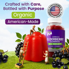 Cure24 elderberry gummies with kids serving shows kid-friendly dosing and flavor.