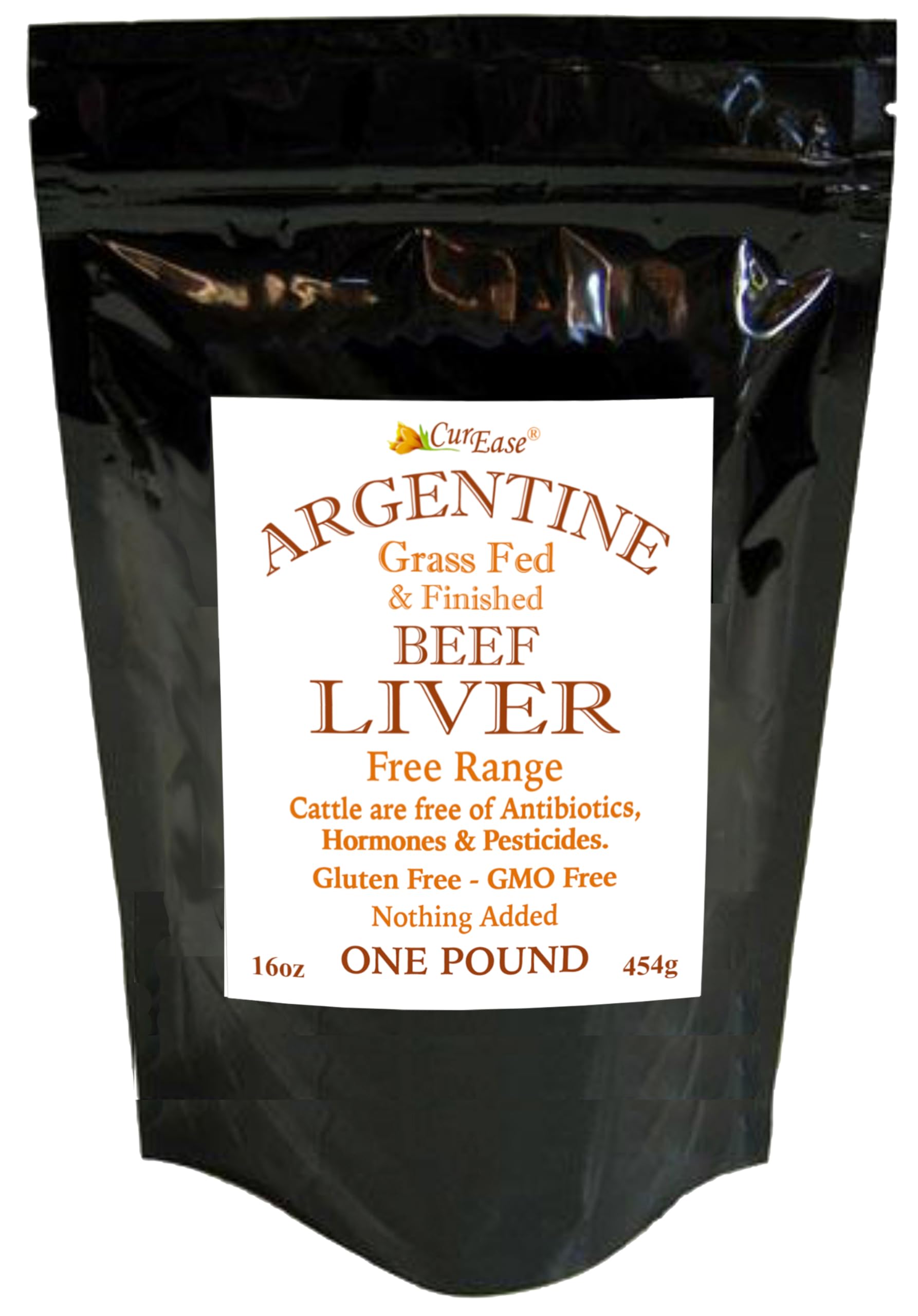CurEase Argentine grass-fed beef liver powder bottle for daily supplement use