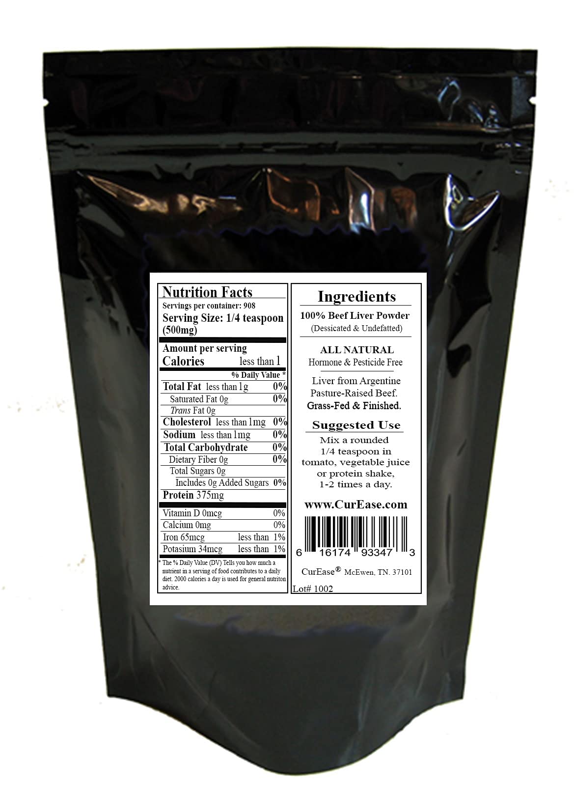 CurEase undefatted desiccated liver powder jar showing rich nutrients